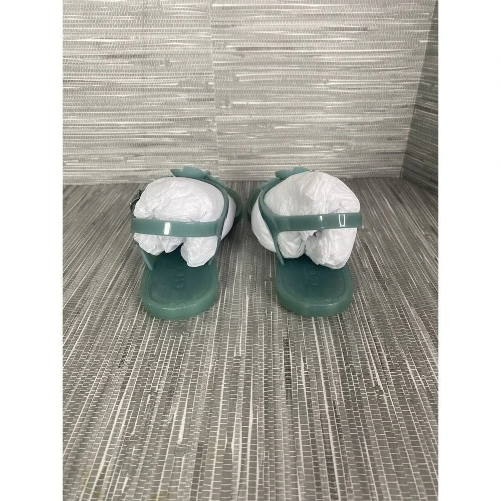 Coach Womens‎ Trmulti Jelly T-Strap Sandals Green Buckle Flat Heel 5 B New